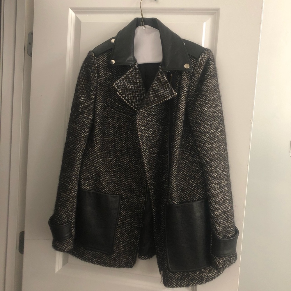 Maje wool coat with leather trim